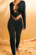Black Street Patchwork Hollowed Out See-through O Neck Long Sleeve Two Pieces