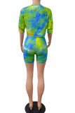 Red Casual Tie Dye Bandage Patchwork O Neck Half Sleeve Two Pieces