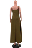 Coffee Sexy Casual Solid Basic V Neck Sling Dress