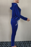 Blue Casual Solid Pearl Hooded Collar Long Sleeve Two Pieces