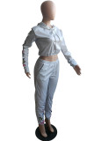 Silver Fashion Print Hooded Collar Long Sleeve Two Pieces