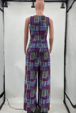 Multi-color Sexy Casual Print Basic O Neck Regular Jumpsuits