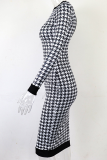Black White Sexy Print Patchwork O Neck Pencil Skirt Dresses