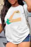 White Fashion Casual Print Basic O Neck T-Shirts