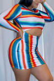 Multicolor Sexy Striped O Neck A Line Dresses