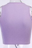 Purple Sexy Solid Bandage Split Joint V Neck Mid Waist Tops