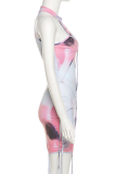White Sexy Print Draw String Half A Turtleneck Pencil Skirt Dresses