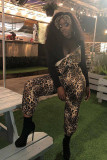 Leopard print street Fashion Leopard grain Sleeveless Slip Jumpsuits