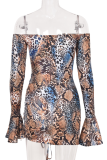 Leopard Print Sexy Print Split Joint Off the Shoulder Pencil Skirt Dresses