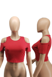 Red Sexy Solid Split Joint O Neck T-Shirts