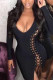 Black Sexy Solid Hollowed Out V Neck A Line Dresses