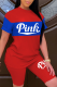 Red Casual Print Letter O Neck Short Sleeve Two Pieces