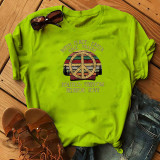 Grass Green Casual Print Split Joint O Neck Tops