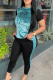 Turquoise Casual Print Patchwork O Neck Short Sleeve Two Pieces