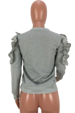 Black Casual Print Hollowed Out Letter O Neck Tops