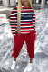Red Casual Striped Print Hooded Collar Long Sleeve Two Pieces