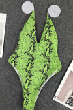 Green Sexy Print Bandage Backless Swimwears