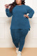 Turquoise Casual Solid O Neck Plus Size 