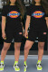 Black Fashion Casual Print Basic O Neck Short Sleeve Two Pieces