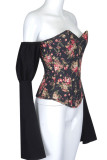 Grey Street Print Patchwork Strapless Tops