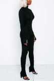 Black Sexy Solid Split Joint Turtleneck Skinny Jumpsuits
