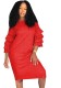 Red Casual O-Neck 3/4 Sleeve Loose Midi Club Dresses