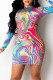 Colour Fashion Sexy Print Basic Half A Turtleneck Long Sleeve Dresses