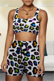 Red Casual Sportswear Print Vests U Neck Sleeveless Two Pieces