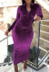 Purple Street Solid Patchwork Zipper Collar Pencil Skirt Dresses