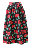 Red Casual Print Split Joint Loose Mid Waist Straight Bottoms