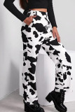 Black And White Casual Print Patchwork High Waist Straight Denim Jeans