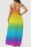 Multi-color Casual Print Patchwork Spaghetti Strap Straight Dresses