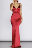 Red Fashion Sexy Solid Backless Spaghetti Strap Evening Dress