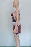 Multicolor Fashion Sexy Print Bandage Hollowed Out U Neck Vest Dress Dresses