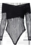 Black Sexy Solid See-through Mesh Off the Shoulder Regular Bodysuits