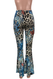 Leopard Print Casual Leopard Patchwork Boot Cut Mid Waist Speaker Bottoms
