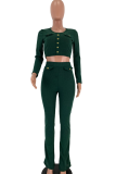 Yellow Sexy Solid Patchwork O Neck Long Sleeve Two Pieces