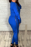 Blue Sexy Solid Patchwork O Neck Long Sleeve Two Pieces