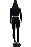 Red Fashion Casual Solid Zipper Hooded Collar Long Sleeve Two Pieces