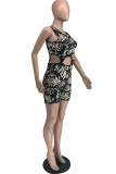 Red Fashion Casual Print Bandage Hollowed Out O Neck Sleeveless Two Pieces