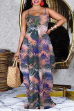 Red Sweet Print Patchwork Spaghetti Strap Pleated Dresses