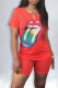 Orange Casual Print Patchwork O Neck Short Sleeve Two Pieces