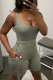 Grey Casual Solid Backless O Neck Sleeveless Skinny Rompers