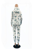 White Casual Print Tie-dye Hooded Collar Long Sleeve Two Pieces