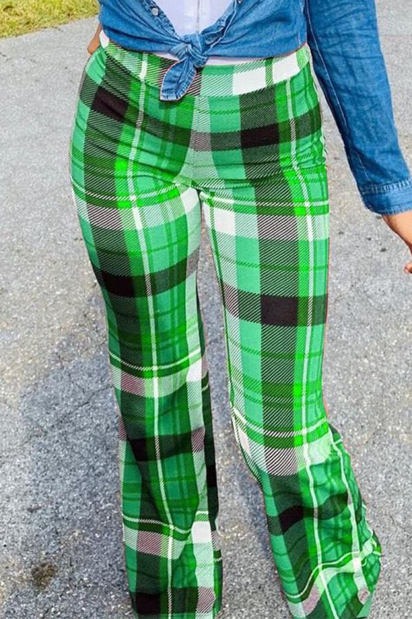 Green Street Plaid Boot Cut Mid Waist Bottoms