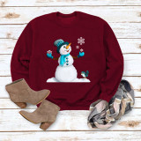Red Casual Snowman Printed Draw String O Neck Tops
