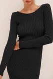 Black Sexy Solid Chains Backless Boat Neck Straight Dresses