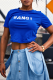 Blue Casual Print Letter O Neck Tops