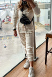 Apricot Casual Solid Patchwork O Neck Long Sleeve Two Pieces