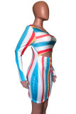Multicolor Sexy Striped O Neck A Line Dresses